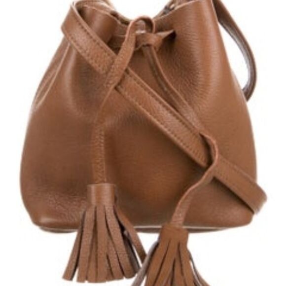 Shaffer LA Greta Bucket Crossbody Bag Brown Grained Leather Drawstring Close NWT - Picture 12 of 14